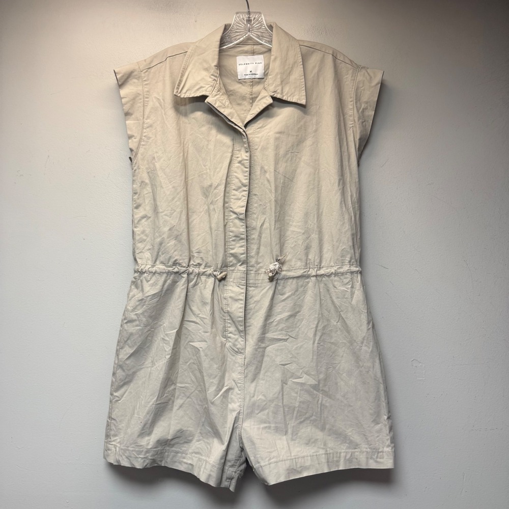 Celebrity Pink Utility Romper Women Medium Tan Excellent Sleeveless Drawstring
